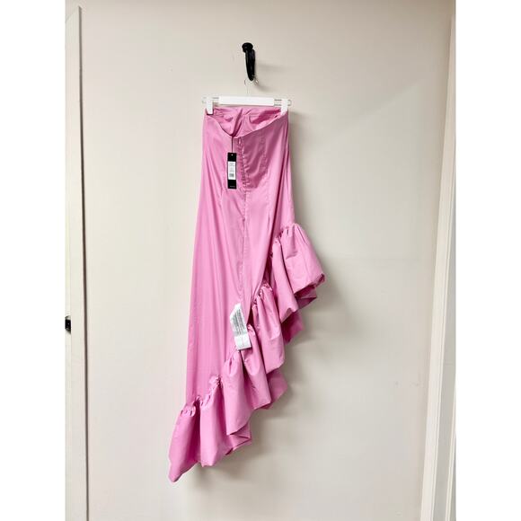NWT BCBGMaxAzria Alba Strapless Asymmetric Hi-Low Dress Fuchsia Pink Women's 2 - Picture 3 of 6